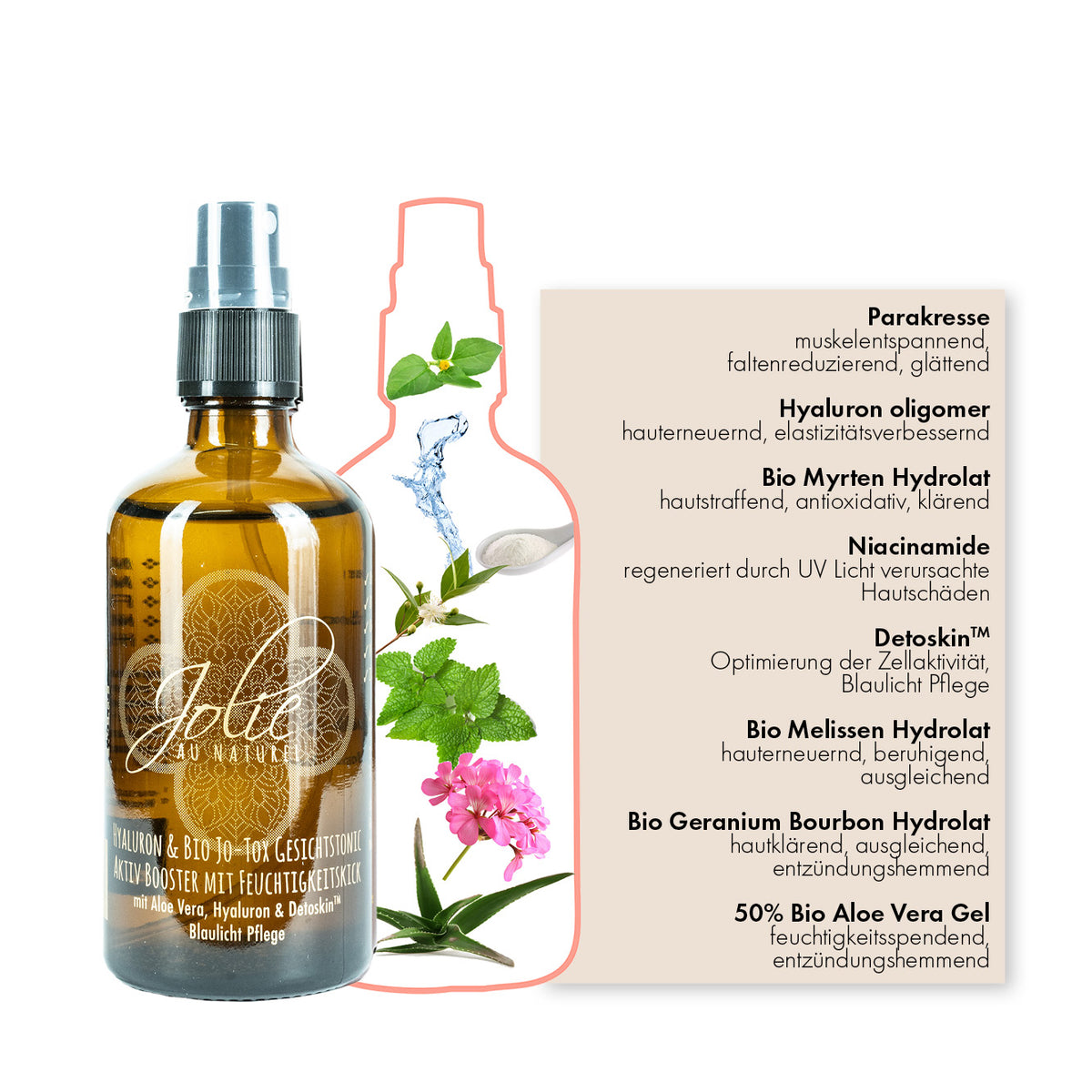 Hyaluron Jo-Tox Gesichtstonic | Blaulicht Gesichtsspray I Jo-Tox Parakresse I Feuchtigkeitsbooster mit Hyaluron & Aloe Vera 100 ml - Jolie au naturel: Nachhaltige Naturkosmetik
