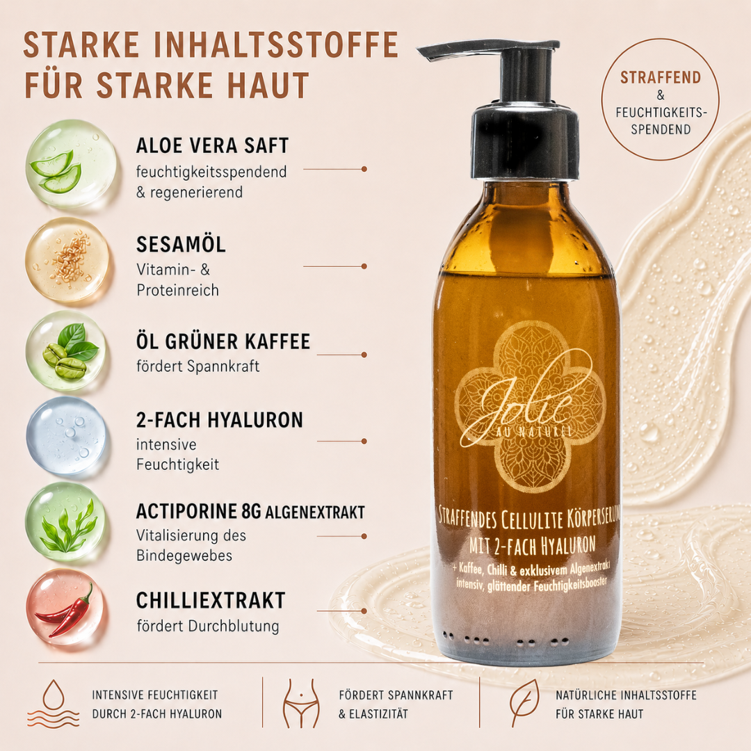 Straffendes Hyaluron Cellulite Bodyserum kühlend mit Kaffee, Hyaluron & Algen 200ml