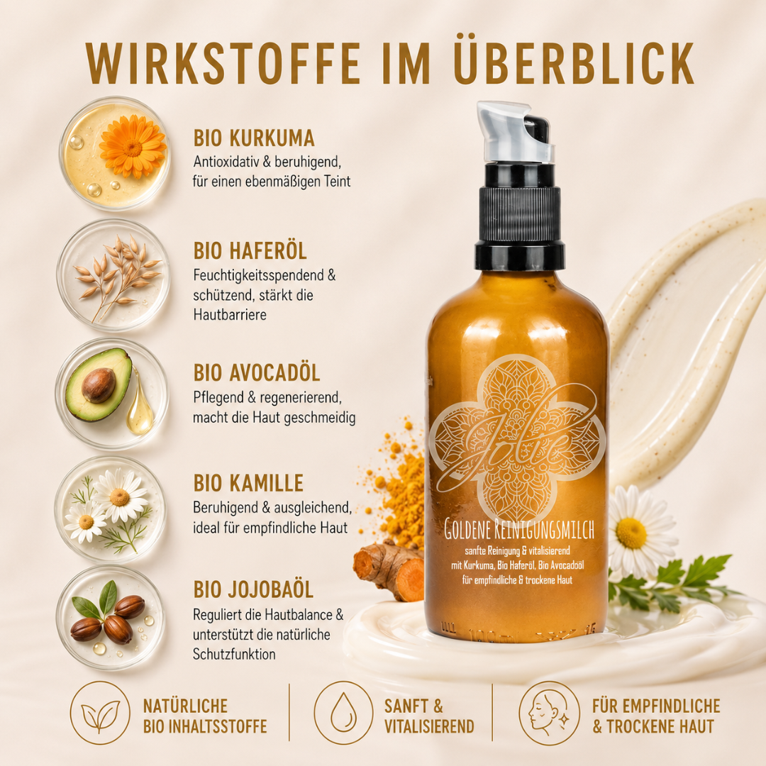 Reinigungsserum Goldene Bio Reinigungsmilch für sanft gereinigte Haut – mit Kurkuma