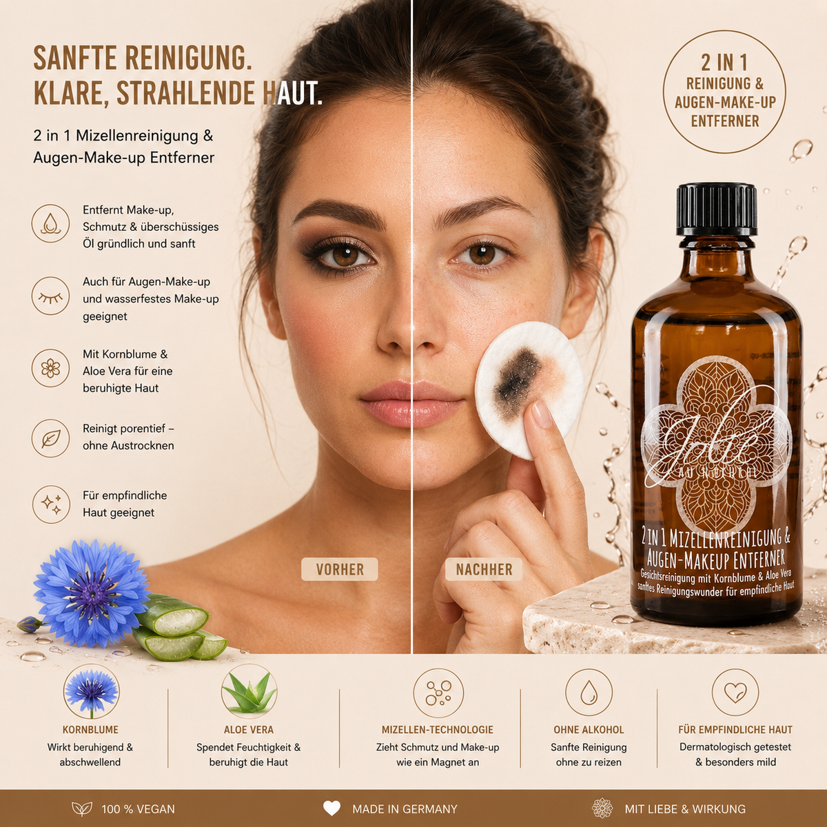 Mizellen Reinigungswasser 2-in-1 für sanfte Reinigung – Make-up Entferner