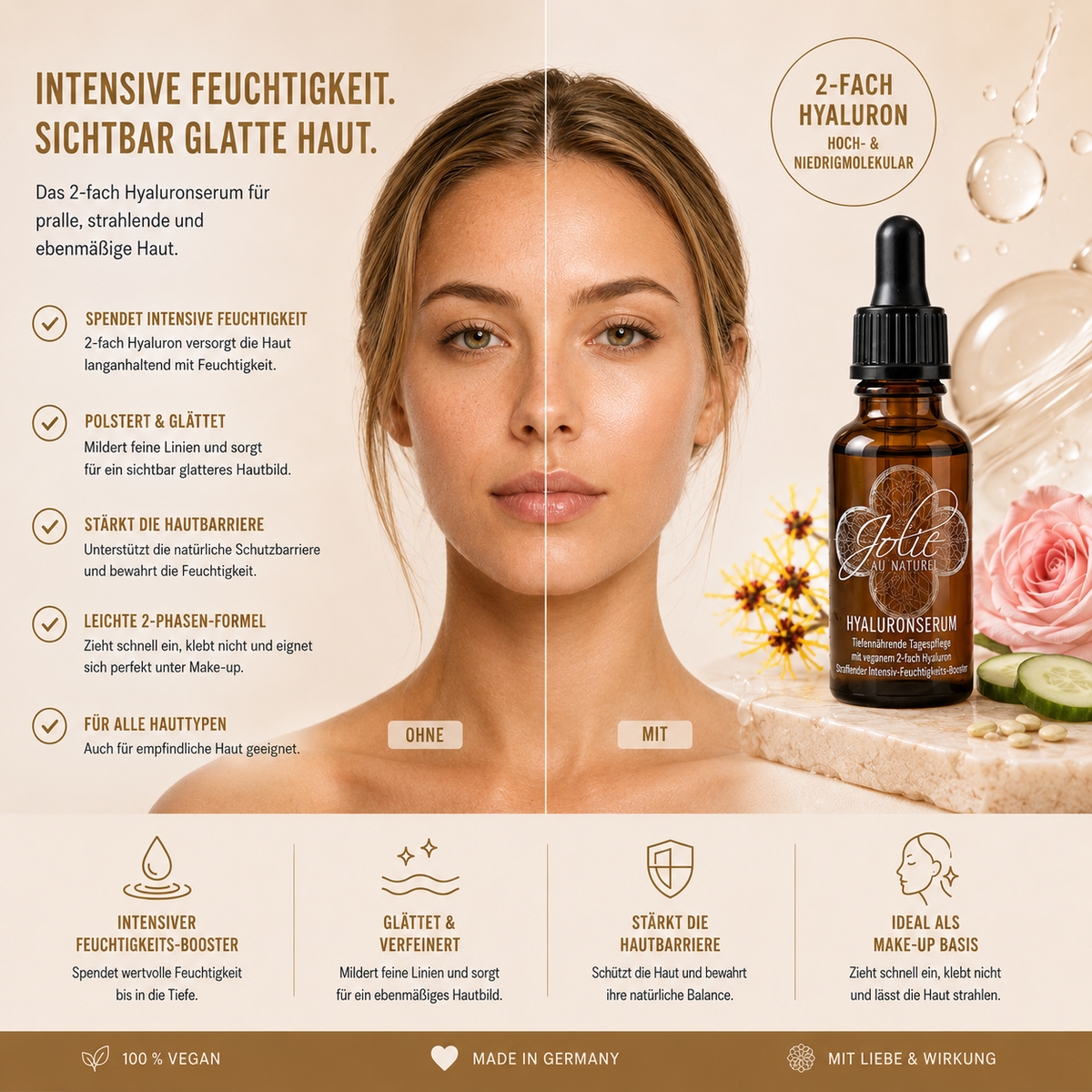 Hyaluronserum vegan mit Retinol & Vitamin C für jeden Hauttyp I straffe Haut 20ml