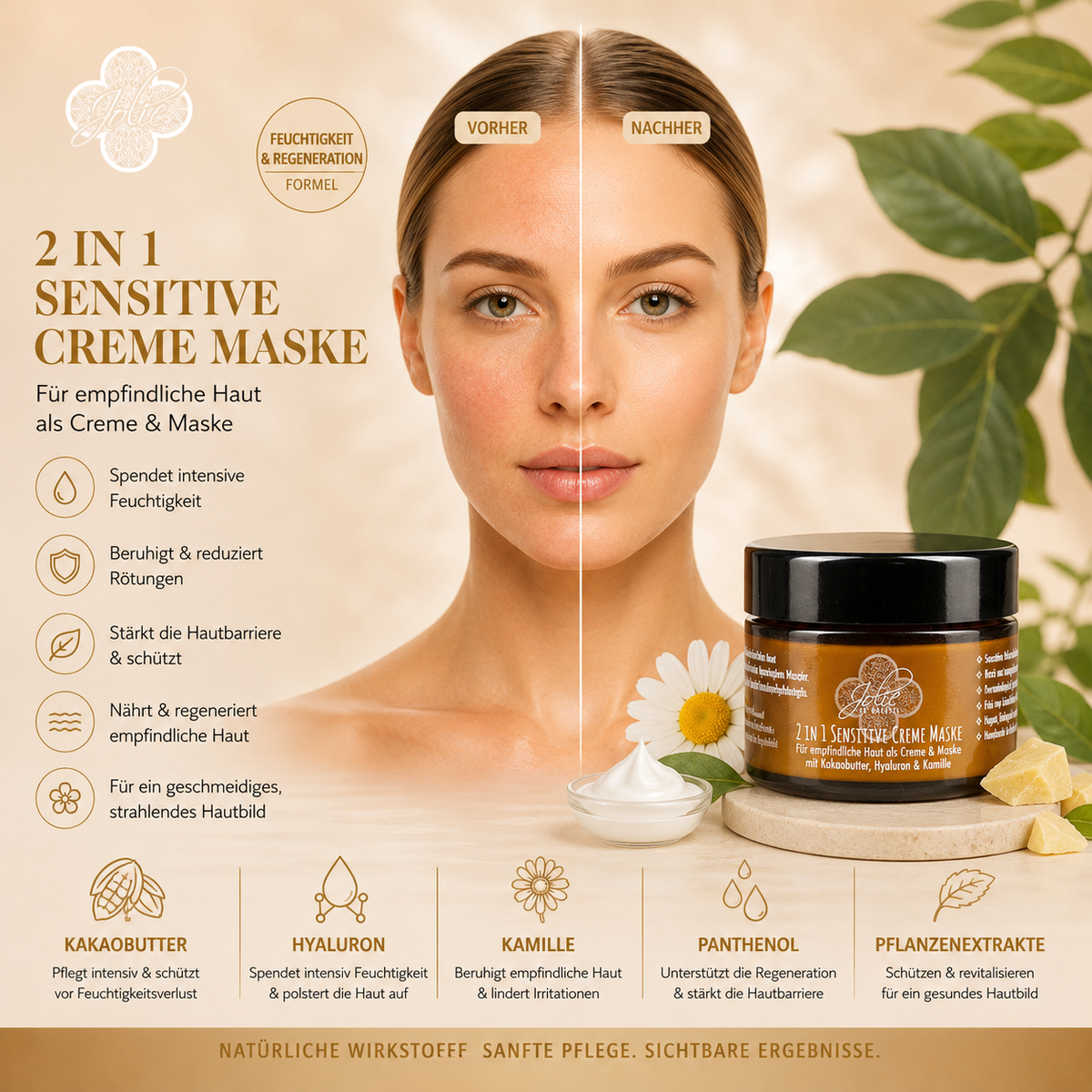 2 in 1 sensitive Creme & Gesichtsmaske für gepflegte Haut Bio-Pflege