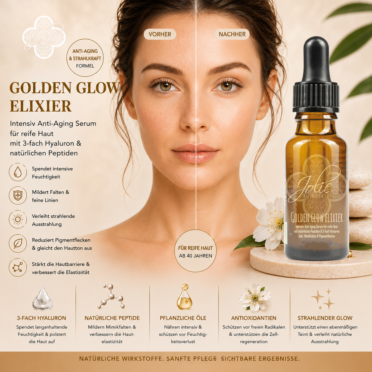 Hyaluron Golden Glow Elixier für strahlende, pralle Haut – luxuriöse Anti-Aging Pflege