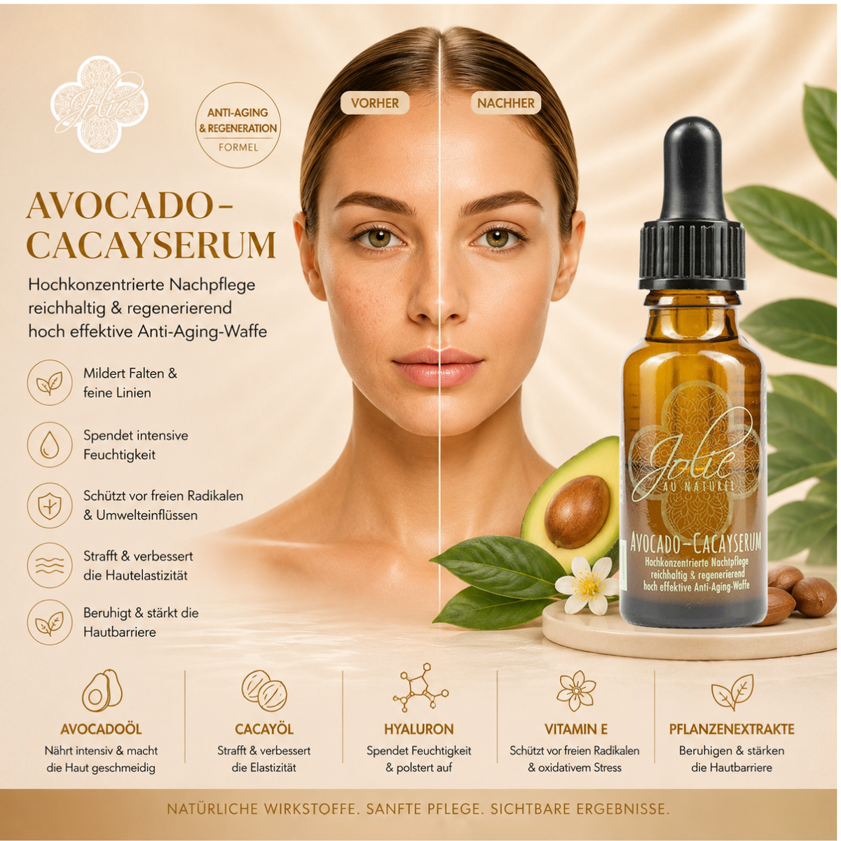 Avocado Cacay Nacht Serum als intensiv Pflege, Hautschutzbarriere stärkend