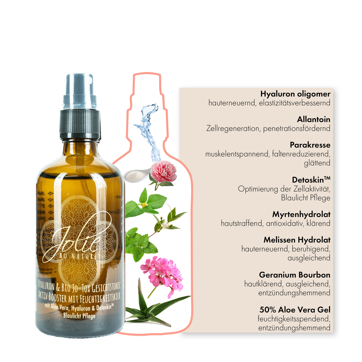 Hyaluron Jo-Tox Gesichtstonic | Blaulicht Gesichtsspray I Parakresse I Aloe Vera 100ml - Jolie au naturel: Nachhaltige Naturkosmetik