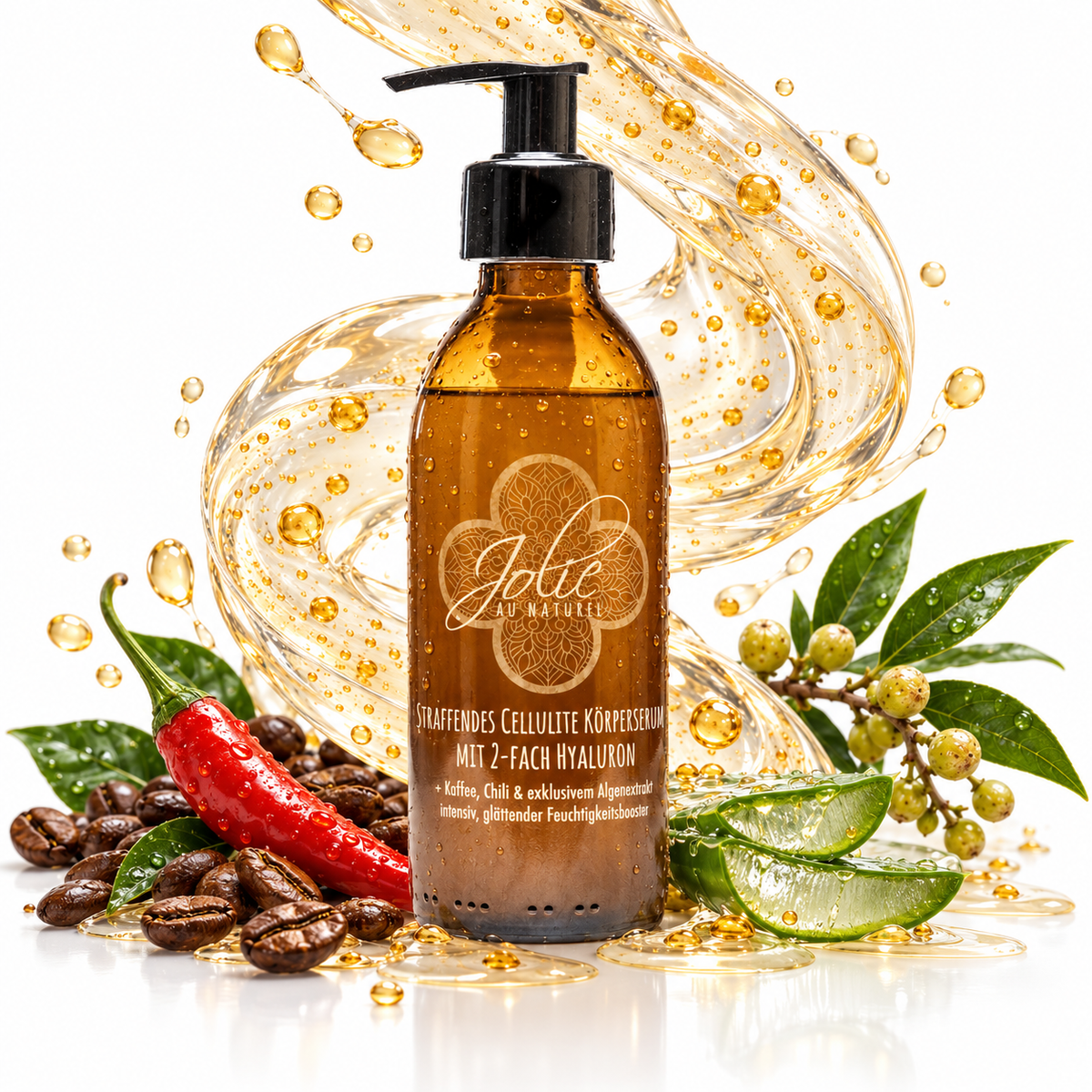 Straffendes Hyaluron Cellulite Bodyserum kühlend mit Kaffee, Hyaluron & Algen 200ml