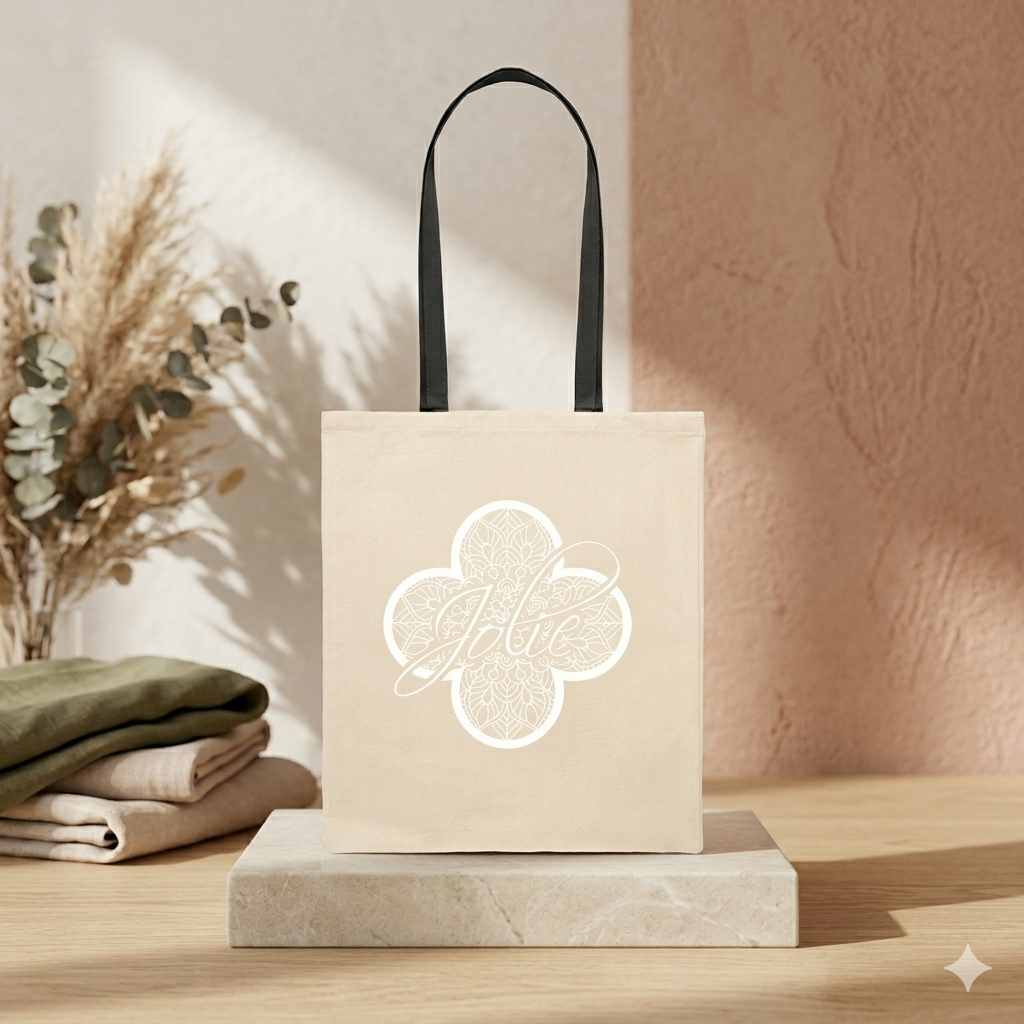 Edle Jute Einkaufstasche beige mit schwarzen Henkeln