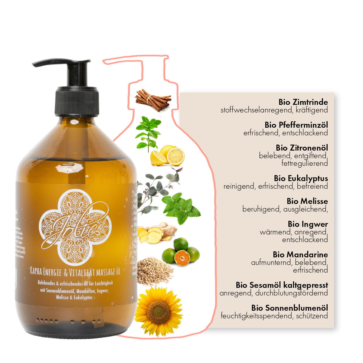 Kapha Energie & Vitalität Dosha Massageöl 500ml - Jolie au naturel: Nachhaltige Naturkosmetik