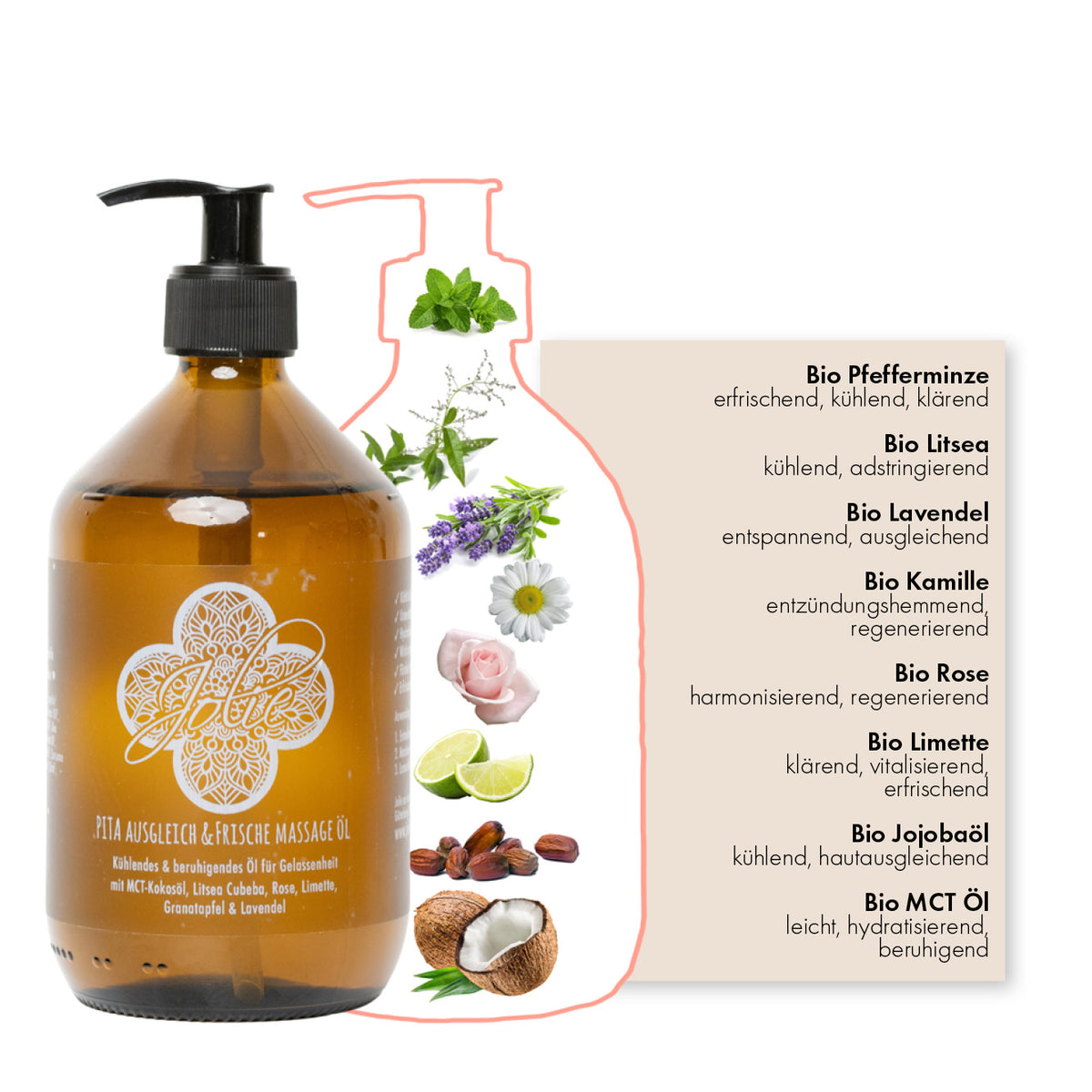Pita Ausgleich & Frische Dosha Ayurveda Massageöl 500ml - Jolie au naturel: Nachhaltige Naturkosmetik
