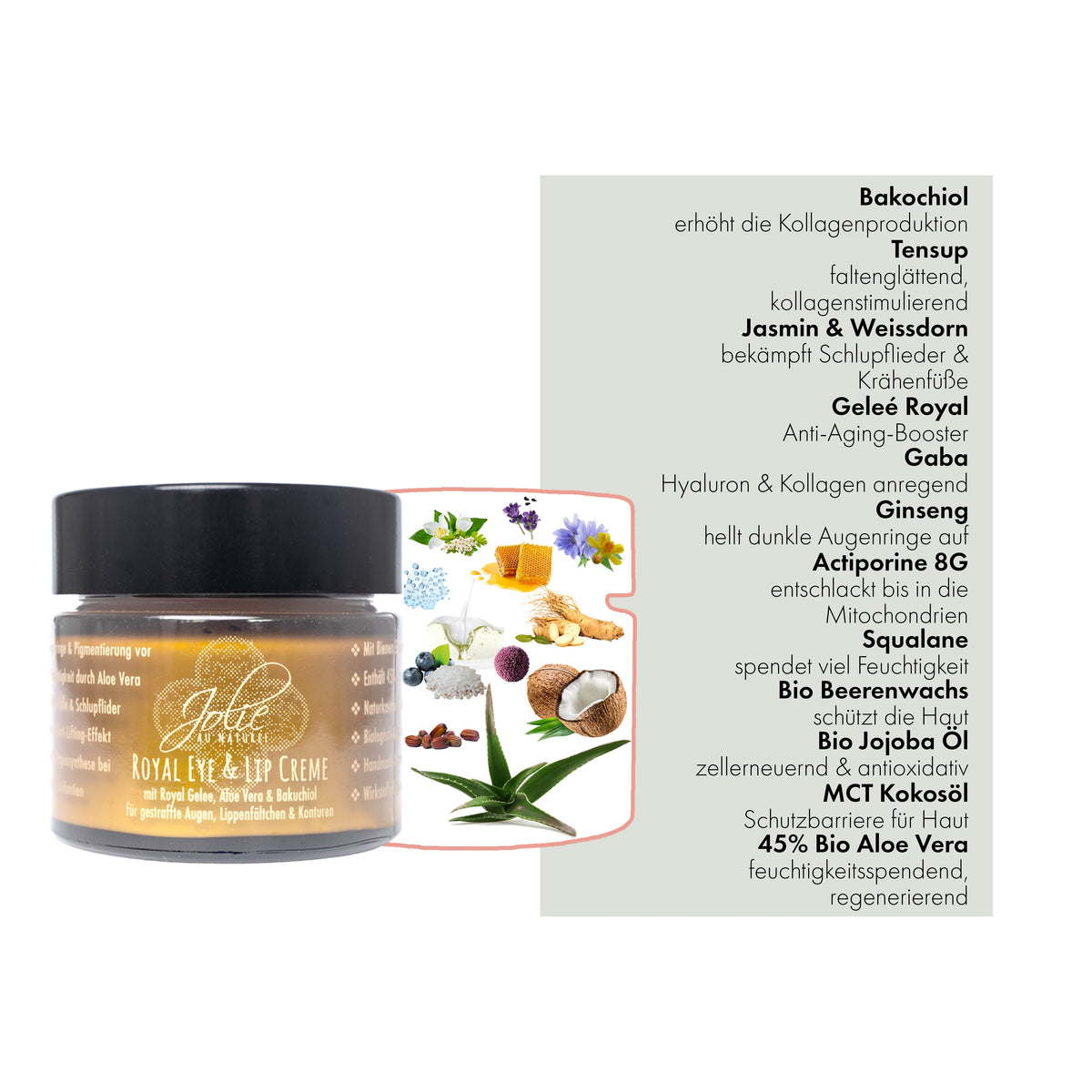 Royal Jelly Creme mit Bakuchiol für Augen, Lippen & Gesichtskontur 30ml - Jolie au naturel: Nachhaltige Naturkosmetik