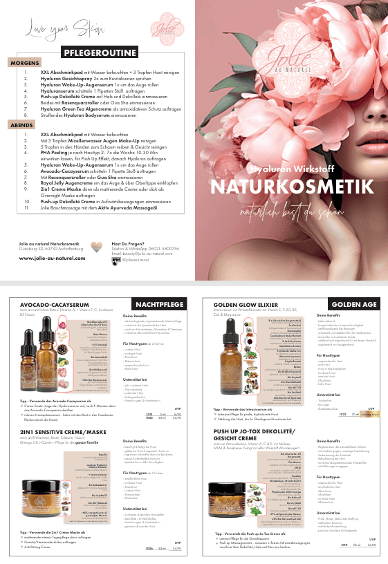 A5 Produkt Broschüren für Kunden - Jolie au naturel: Nachhaltige Naturkosmetik