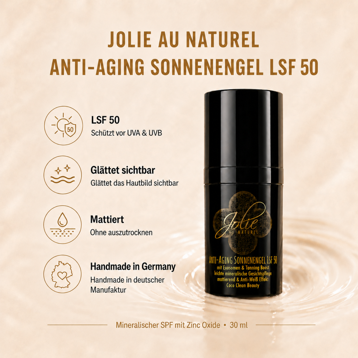 Anti-Aging Tagescreme LSF 50 I Sonnencreme mineralisch I Anti-Weiß I Kokosduft I mattierend