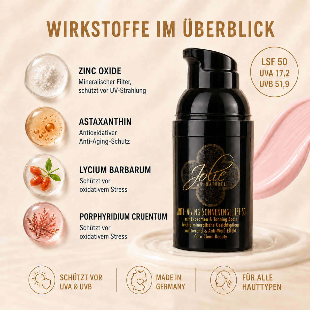 Anti-Aging Tagescreme LSF 50 I Sonnencreme mineralisch I Anti-Weiß I Kokosduft I mattierend