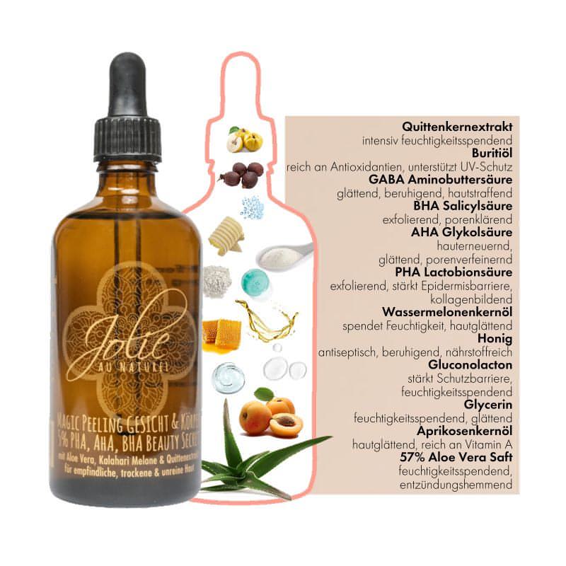 PHA AHA BHA Magic Peeling Gesicht & Körper I Kalahari Melonenkern öl I 100ml - Jolie au naturel: Nachhaltige Naturkosmetik