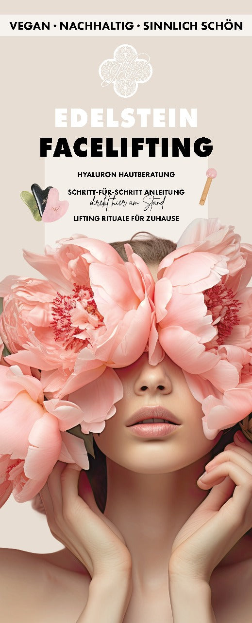 Roll-Up Banner – Edelstein Facelifting (85x200 cm) - Jolie au naturel: Nachhaltige Naturkosmetik