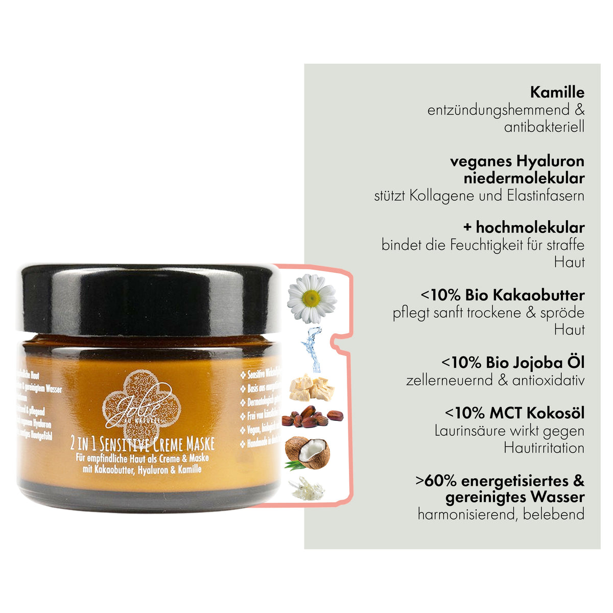 Hyaluron Creme I Maske I 2in1 I Bio Kakaobutter I für empfindliche Haut I Kamille 50ml - Jolie au naturel: Nachhaltige Naturkosmetik
