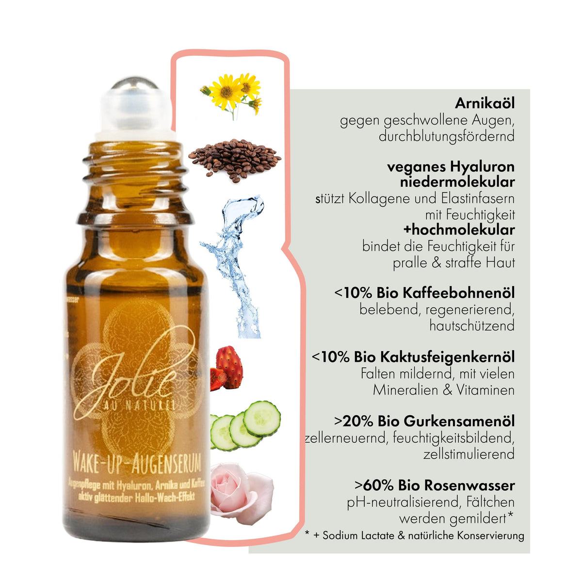 Bio Hyaluron Augenserum I Kaffee I kühlender Roll on I Vitamin C I Arnica 10 ml - Jolie au naturel: Nachhaltige Naturkosmetik